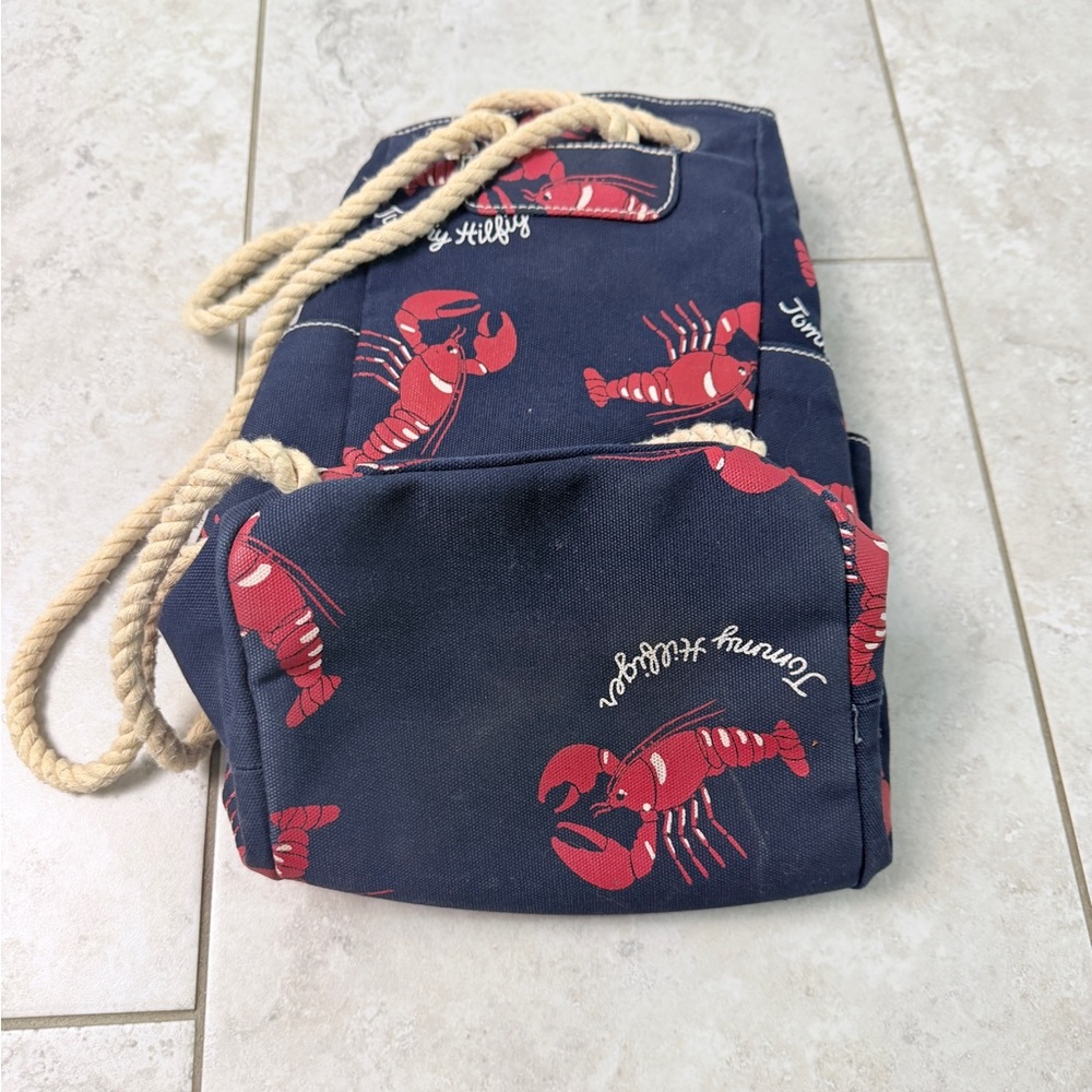 Tommy Hilfiger Lobster Print Canvas Drawstring Backpack Nautical Bucket Bag - Picture 6 of 14